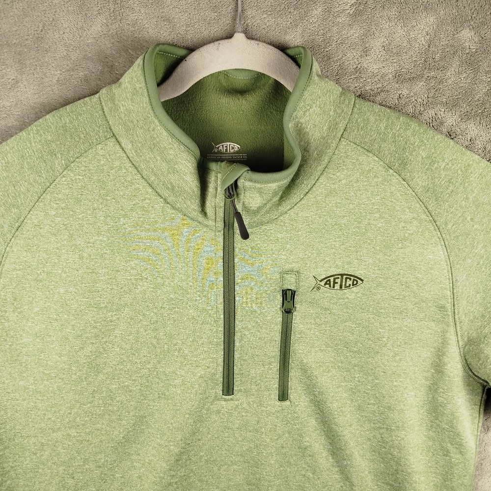 AFTCO AFTech Performance Fleece 1/4 Zip Pullover Men L Green Outdoor Fish Tech - Picture 5 of 12